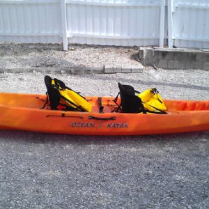 tandem kayak with gear
